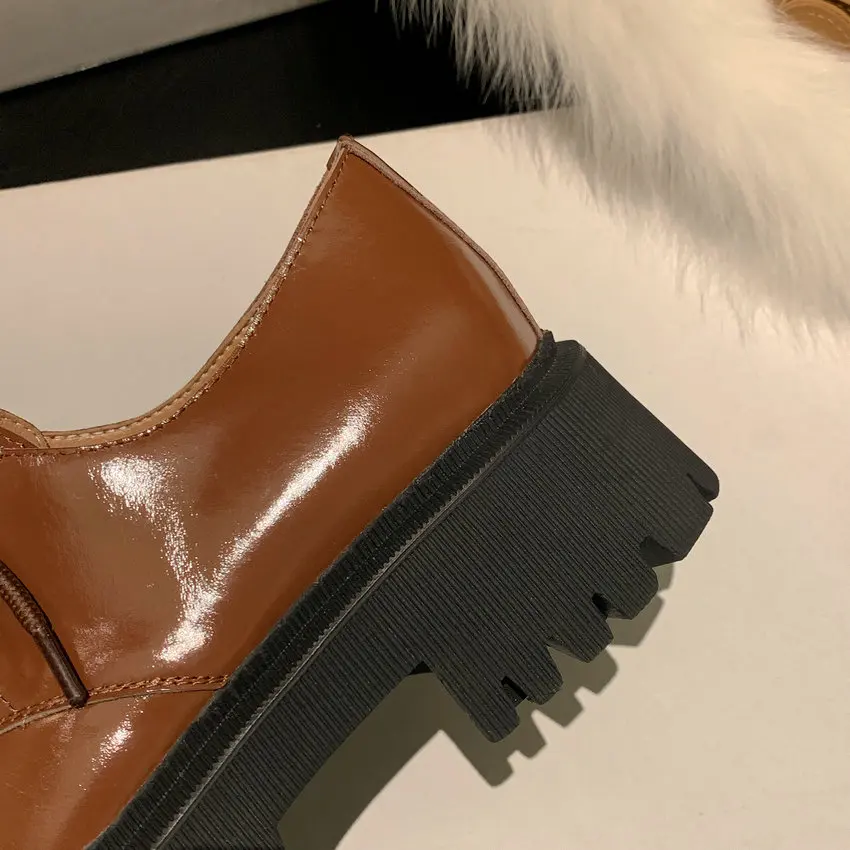 

QUTAA 2021 Women Pumps Slip On Woman Shoes Cow Leather Square Super Med Heel Platform Classic Ladies Casual Pumps Size 34-39