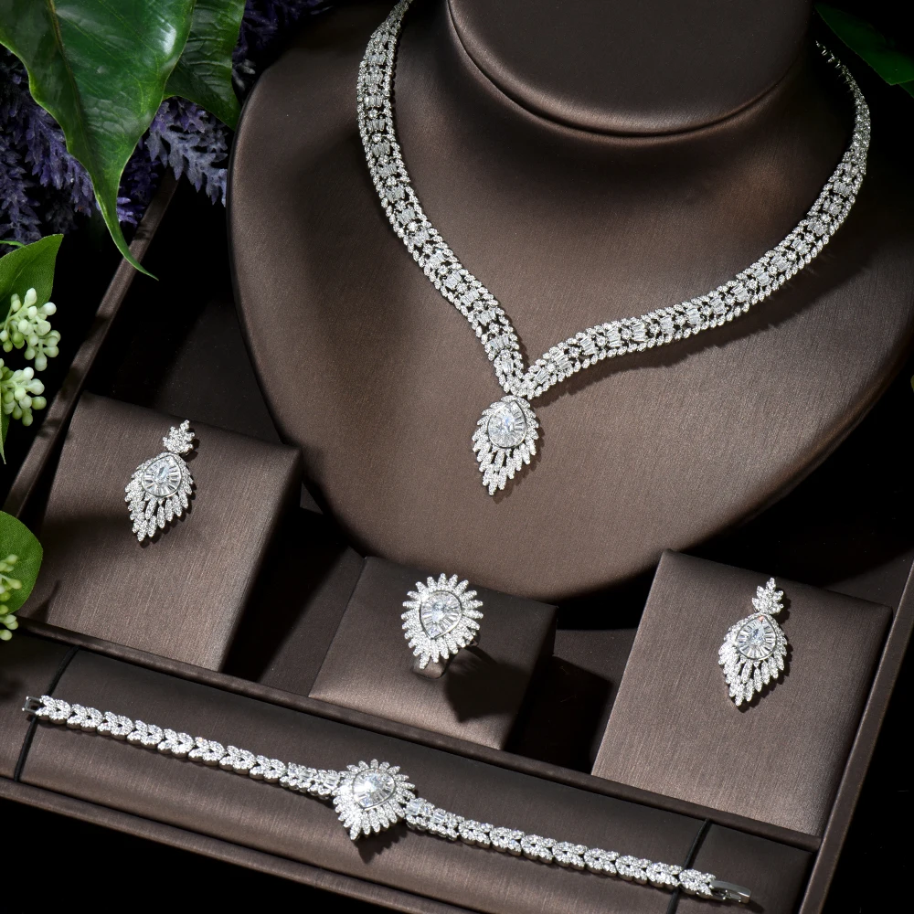 

HIBRIDE Wedding Bridal Jewelry Sets for Women Indian White Color Cubic Zirconia Vintage Dubai African Jewelry Set Bijoux N-1409