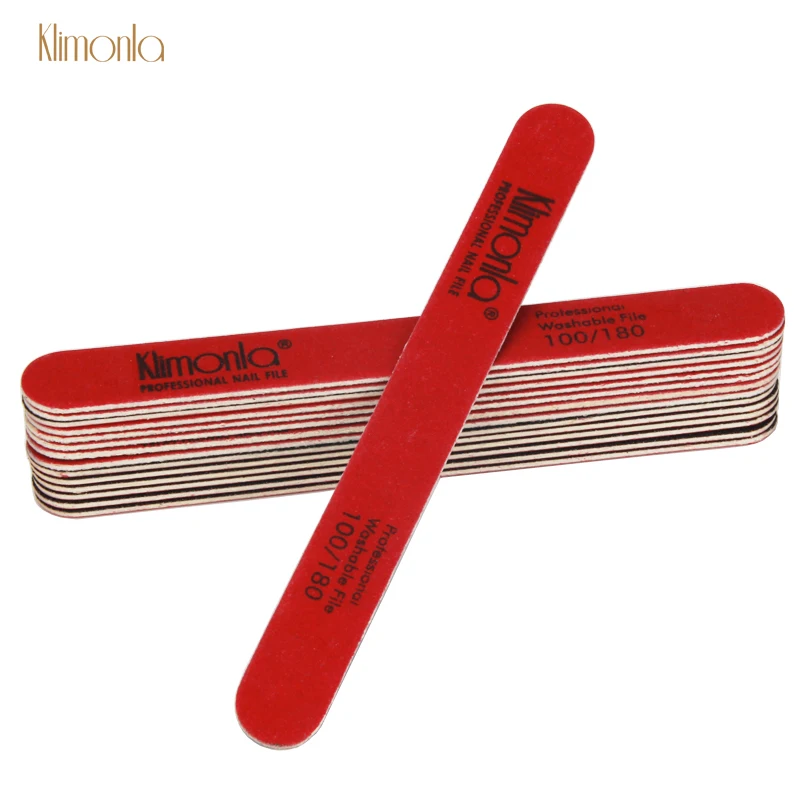 

20Pcs/Lot Klimonla Wooden Nail File 100/180 Red Black Double Side Strong Thick Professional Nail Buffer Sandpaper Lime a ongle