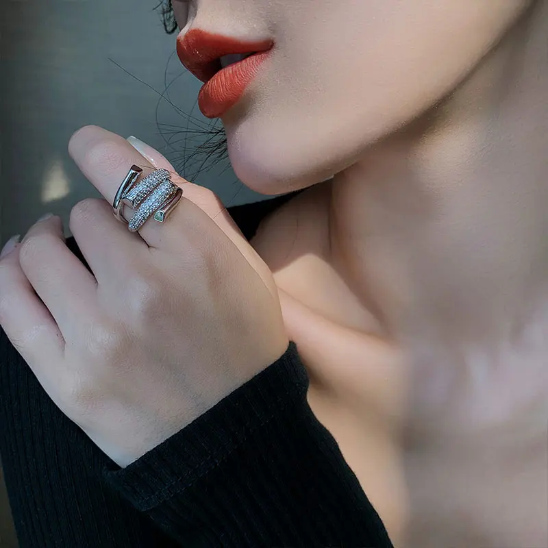 

2021 New Silver Metal Rings for Women Multilayer Geometry Special Design Opening Adjustable Sexy Index Finger Unusual Jewelry