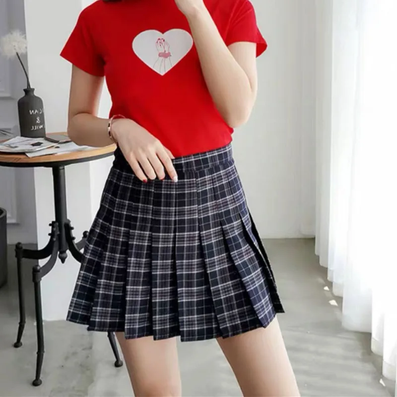

2021 Fashion Mini Skirt Harajuku Tartan Blue Women Skirt Sexy Plaid Pleated Skirts Side Button High Waist Skirts Womens Casual