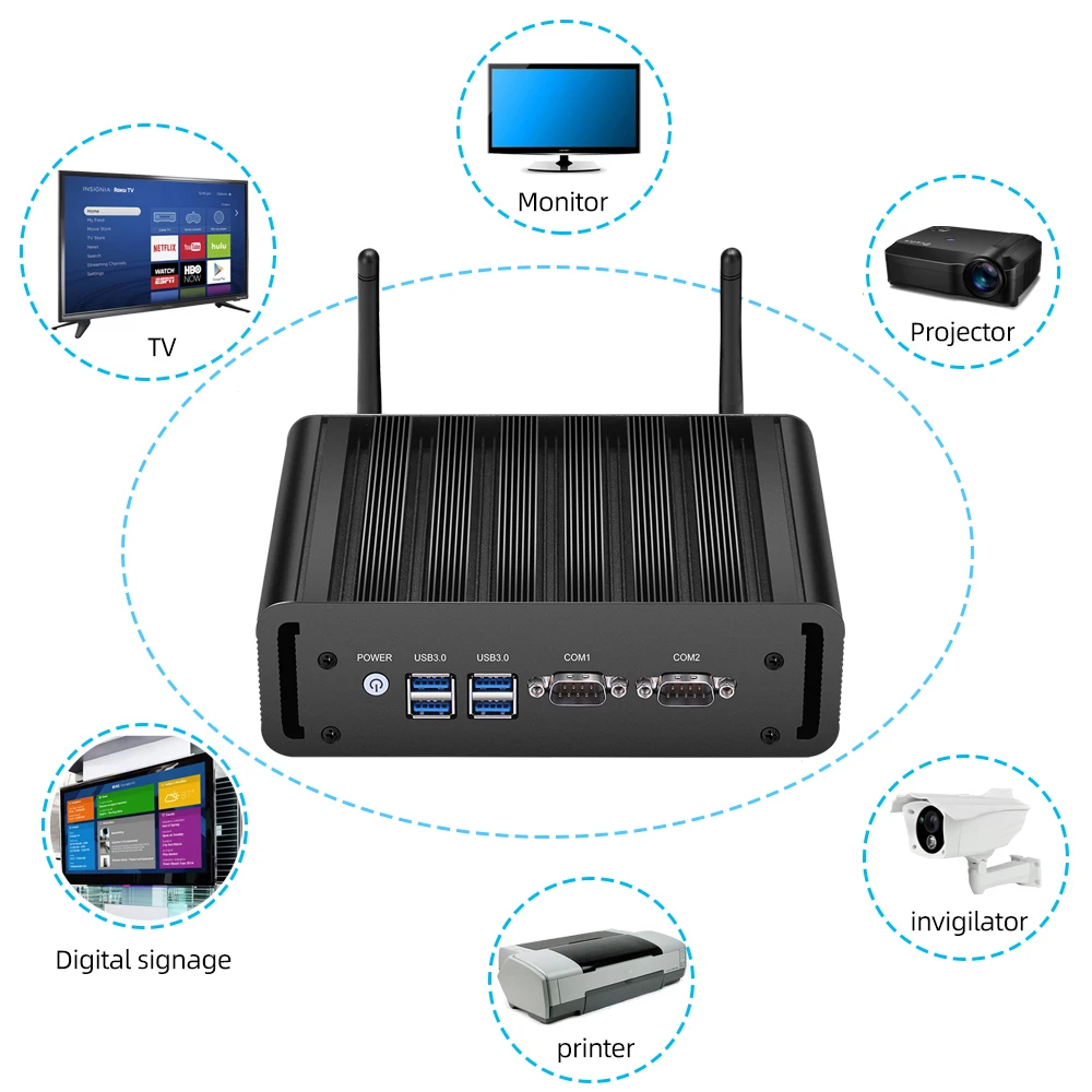 Безвентиляторный промышленный мини-ПК компьютер Intel Core i7 5500U Windows Linux barebone