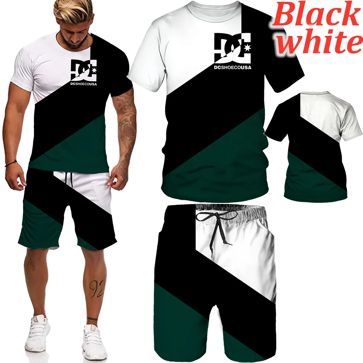 

2 Pieces Clothing Men Casual Oversized T-Shirt+Pants 3D Print Men's Sets Camidas De Hombre Male Outfit Trouser Suit with Shorts