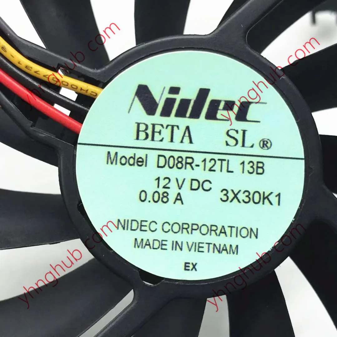 3-проводной серверный Вентилятор охлаждения Nidec D08R-12TL 13B DC 12V 0.08A 80x80x15 мм |
