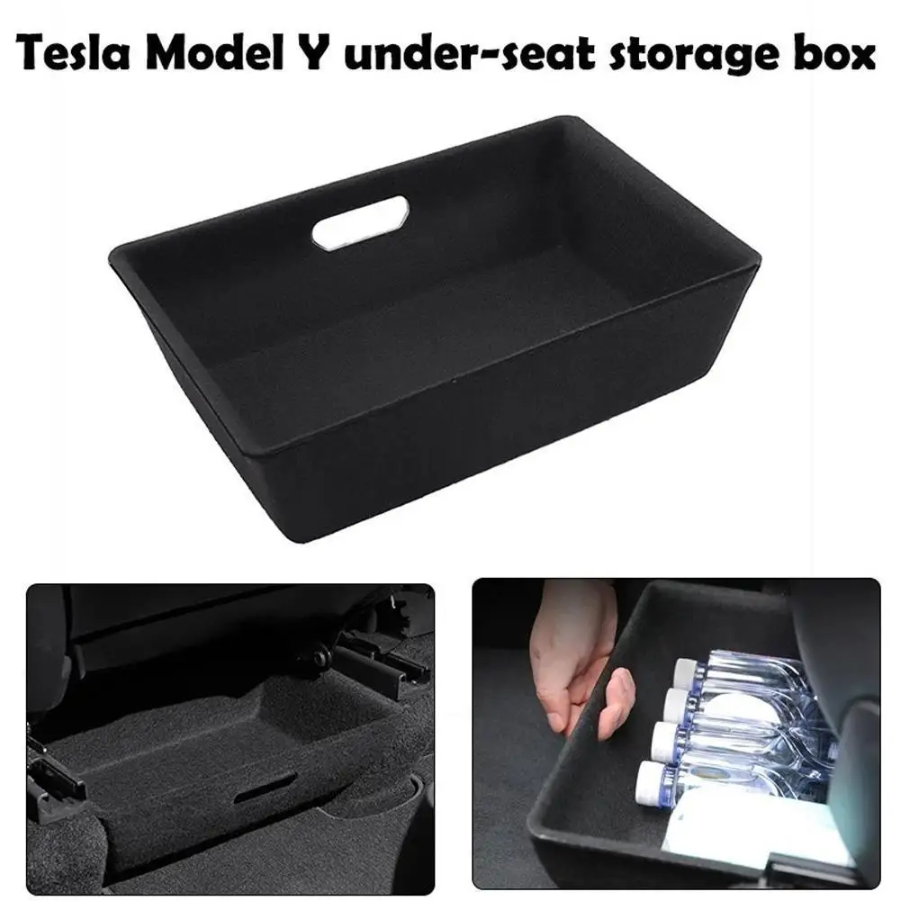 

New Under Seat Storage Box for Tesla Model Y 2021 High Capacity Organizer Case Felt Cloth Drawer Holder Car Interior Accessories