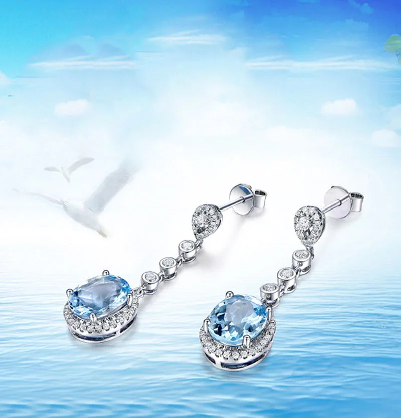 Черный Ангел Роскошные Овальный Небесно-Голубой топаз Висячие серьги 925