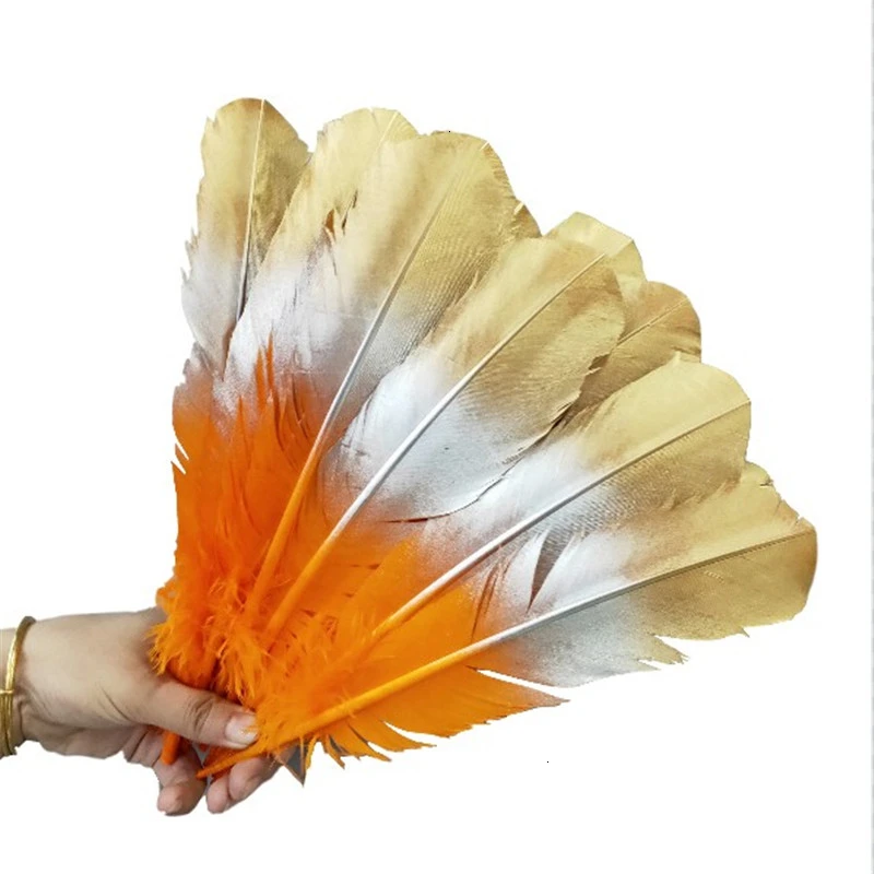100pcs/lot Spray Color Gold Goose Feathers 10-12 Inches / 25-30cm DIY Feathers For Crafts Wedding Jewelry Decoration Plumes
