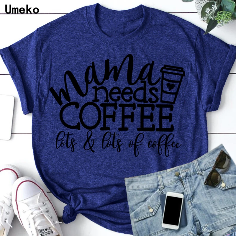 Женская зеленая футболка с надписью Mama needs coffee летняя короткими рукавами и