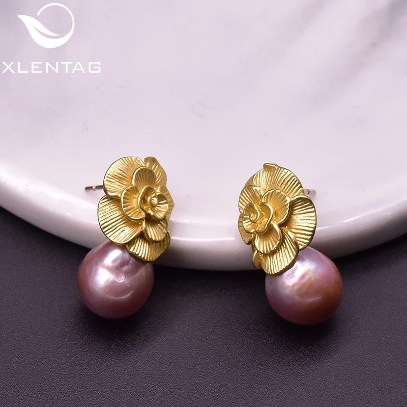 XlentAg романтические серьги с подвеской из натурального фиолетового жемчуга в виде