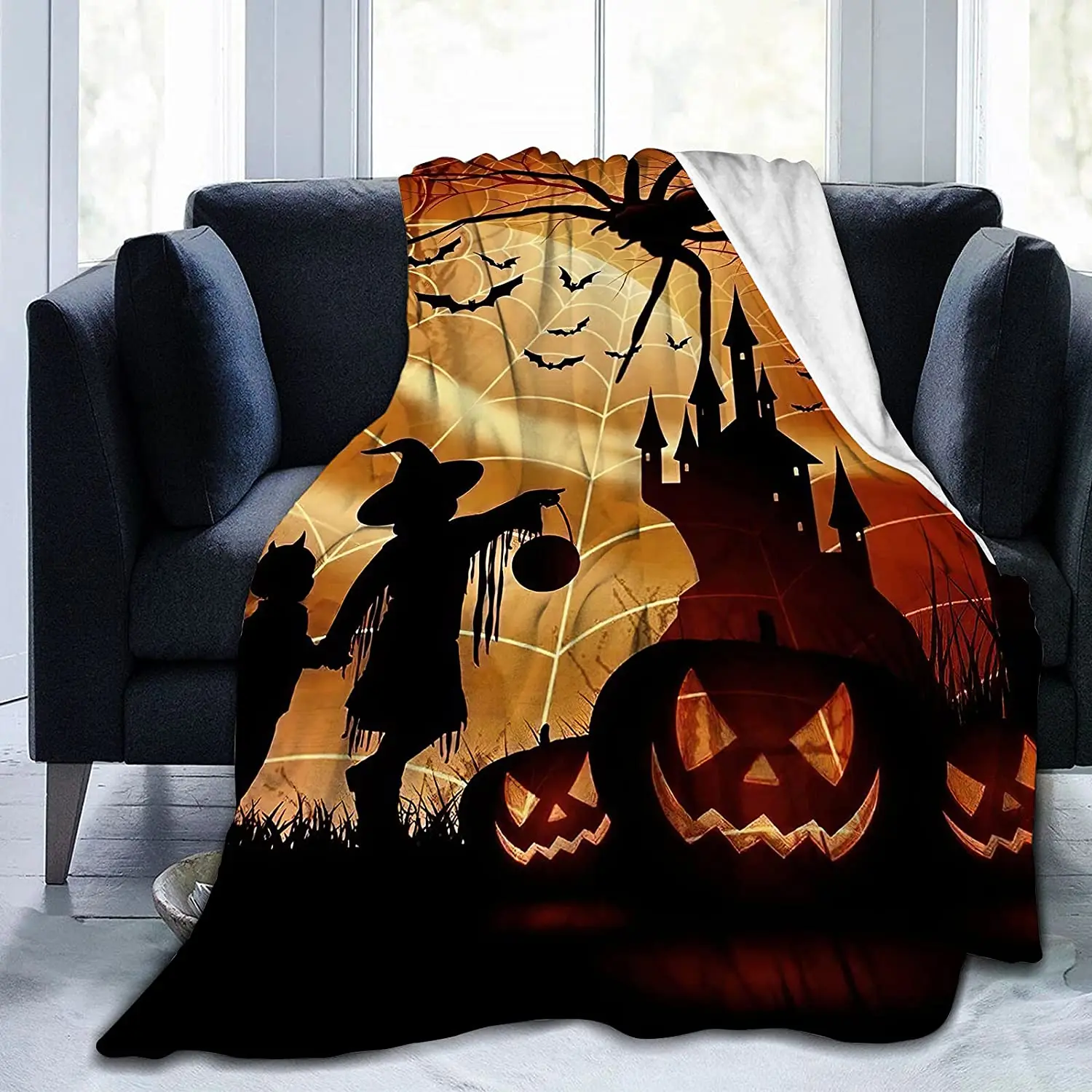 

Фланелевое одеяло на Хэллоуин, ужасная ночь лес летучая мышь паук тыква дом с привидениями удобное теплое одеяло модный дом