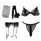 Комплект женского эротического кружевного нижнего белья из прозрачного бюстгальтера пуш-ап и трусиков, 4 шт.