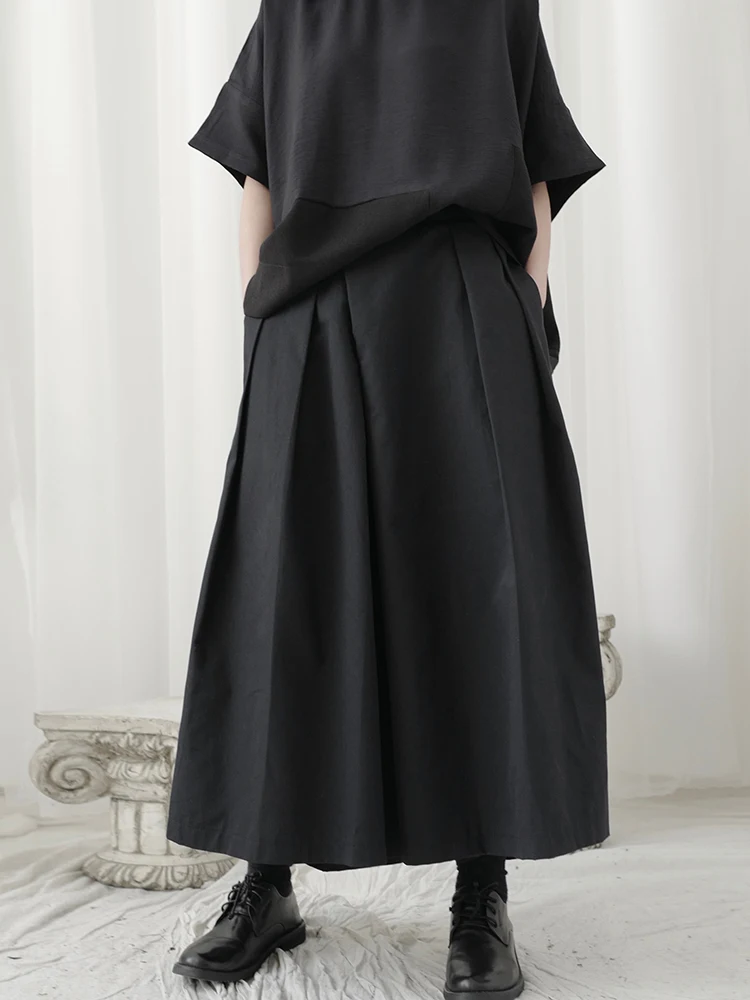 Yamamoto Black Capri Pants, high-waisted woman, slim, irregular, Japanese wide-legged Pants