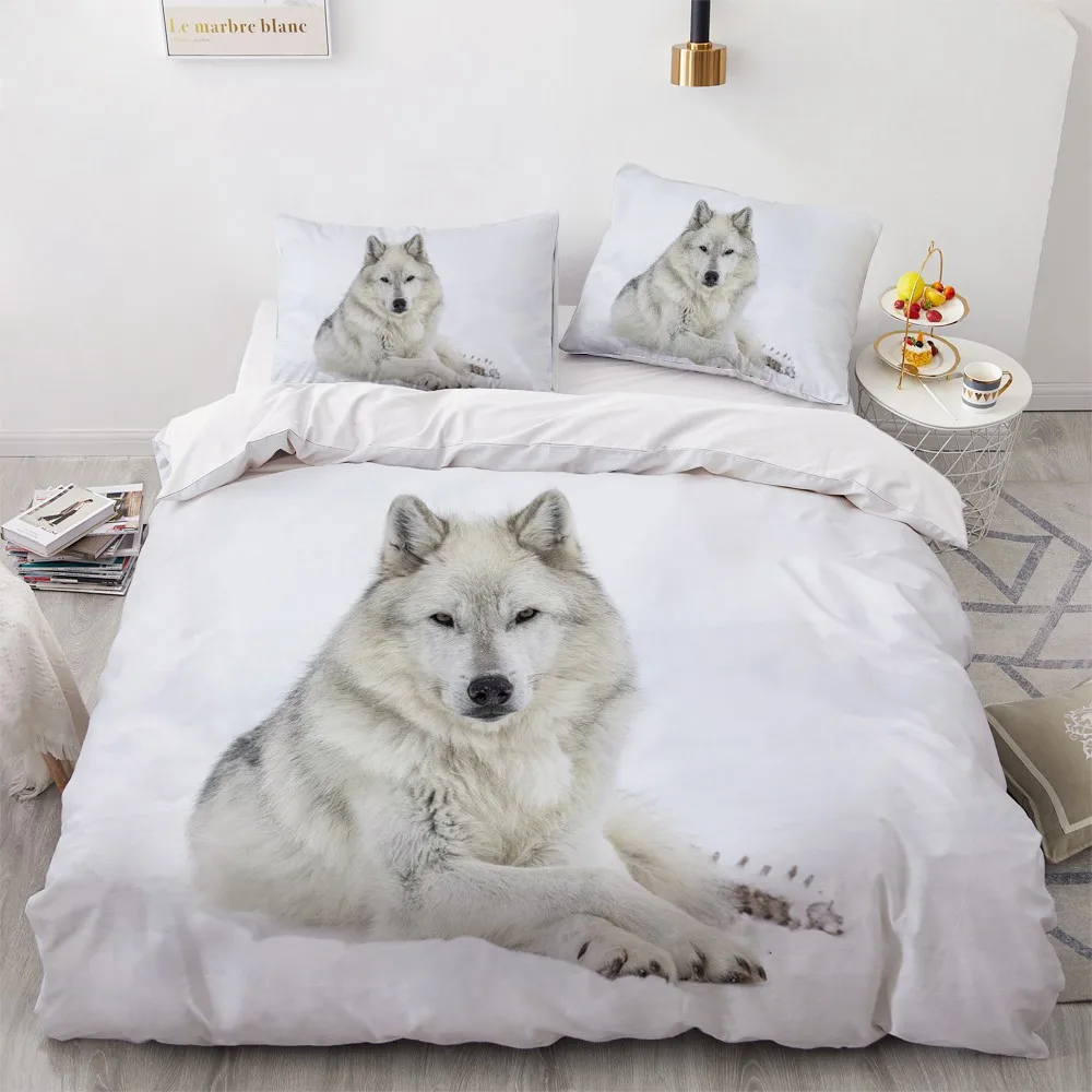 3D Black Bed Linen Custom Design Wolf Quilt Cover Sets Pillow Sham 203*230cm Full Twin Double Super King Size Animal Beddings | Дом и сад