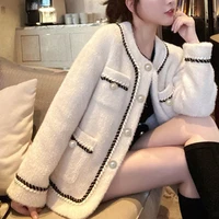 elegant single breasted furry cardigans office lady o neck diamond loose fashion knitted coats urban women chic warm outovers