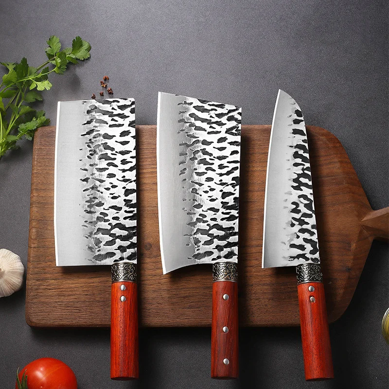 3 шт. кованый кухонный нож из нержавеющей стали ручка красного палисандра для