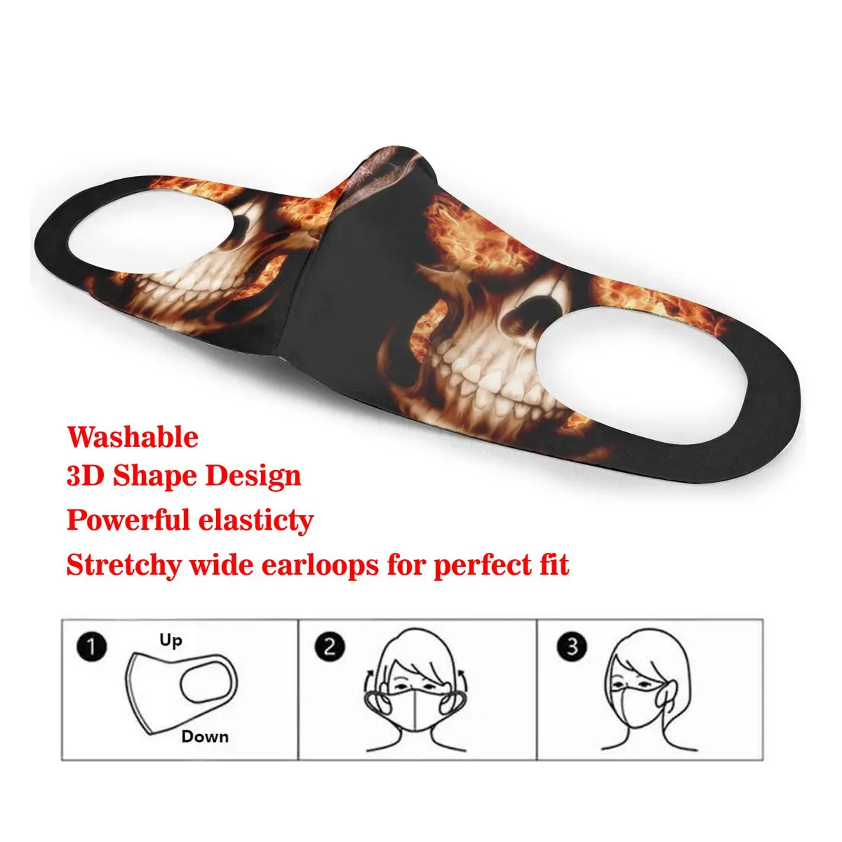 

Mouth Mask Flames Skulls Fire Dust Face Masks Cover Washable & Reusable for Adult Student Kids