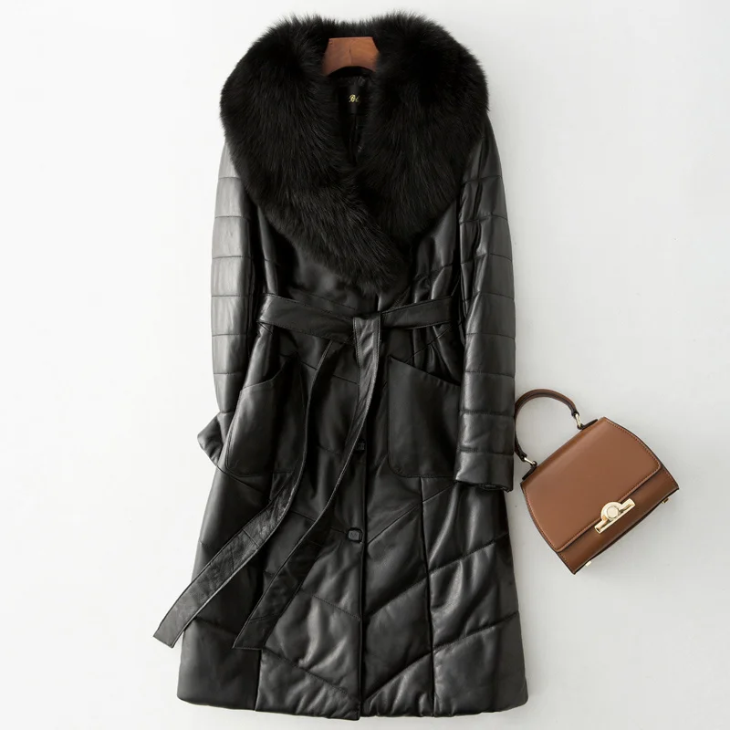 4XL Veste Femme Parkas Genuine Leather Jacket Women 2022 Winter Faux Fox Fur Collar Parkas Female Duck Down Coats