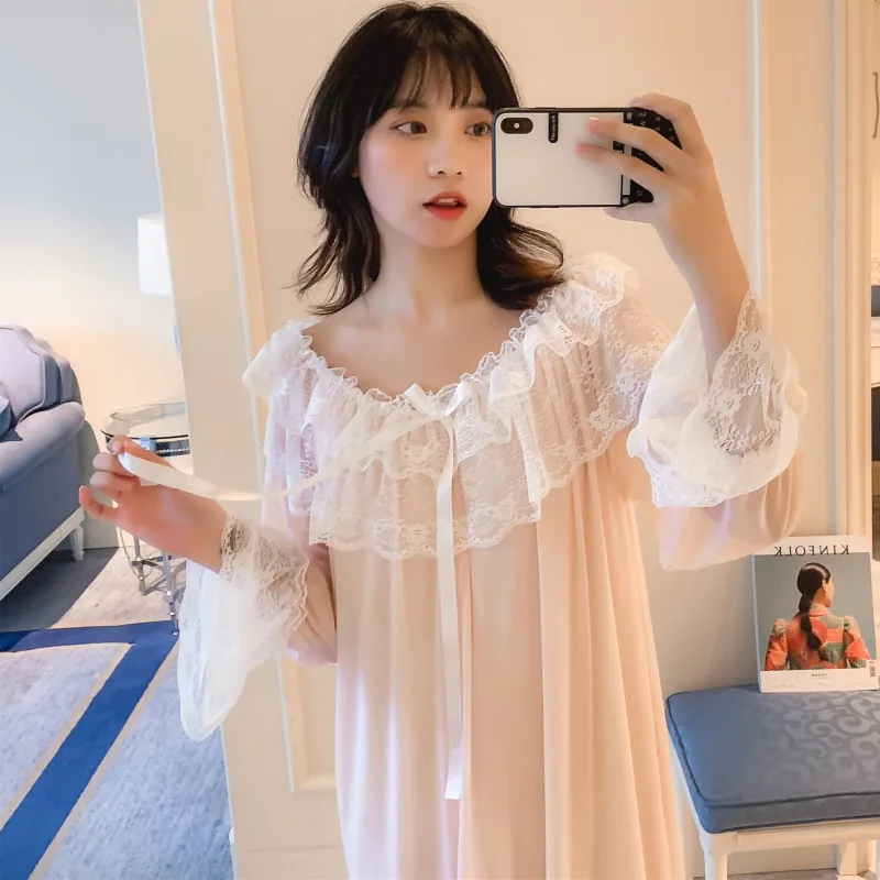 

Long Sleeve Female Nightdress Home Dressing Gown Cotton Sleepwear Nightgown Sexy Nightwear Intimate Lingerie Novelty Homewear