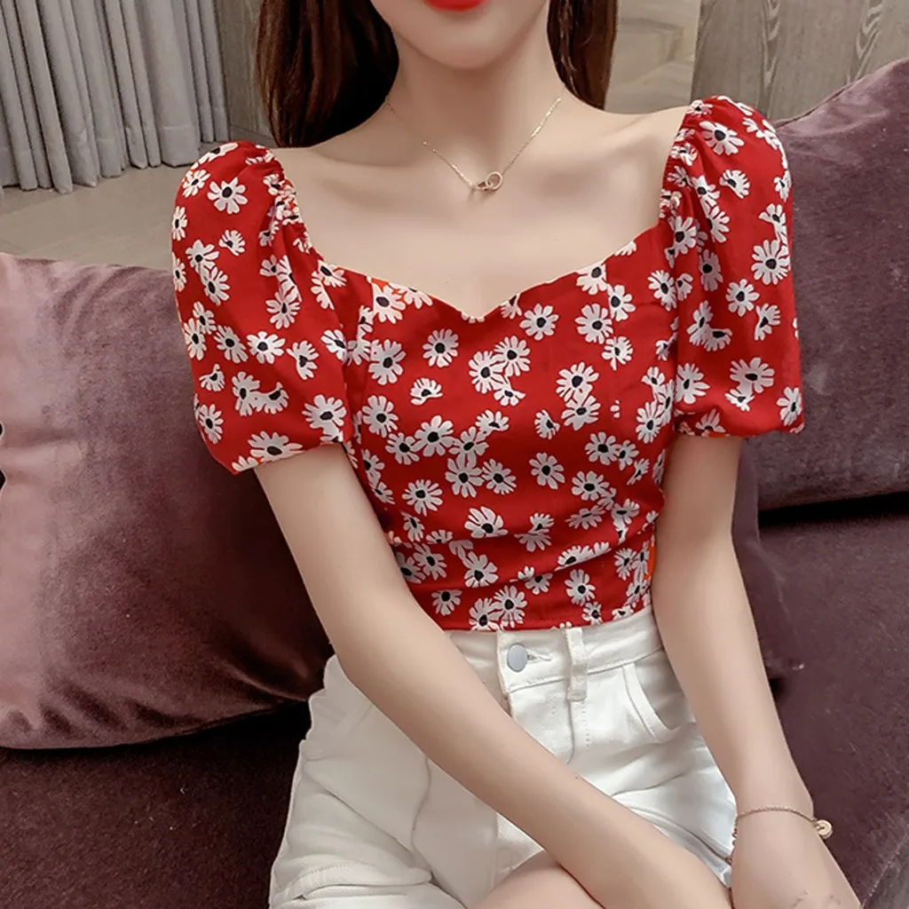 Женский укороченный топ в Корейском стиле Ретро майки с цветочным принтом