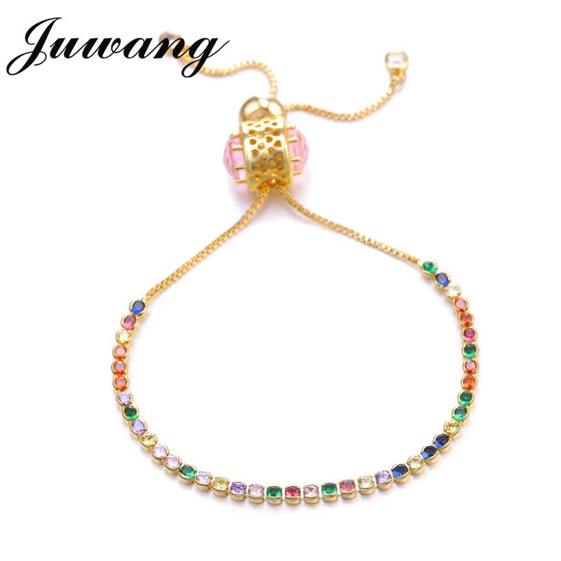 JUWANG браслет для женщин с кубическим цирконием Теннисный золотой и регулируемый