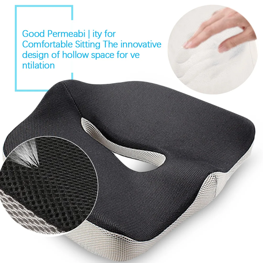

Orthopedic Memory Foam Seat Pad Car Office Chair Cushion Sitting Breathable Pillows for Travel Hip Shaping and Pain Relief