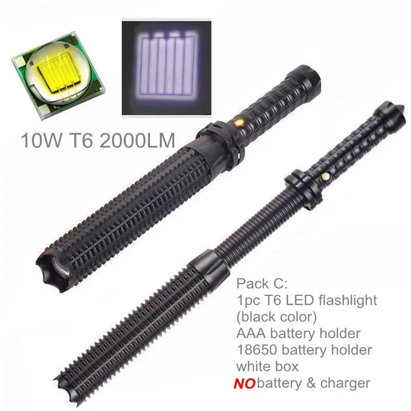 T6 Black TMWT 10 W XML T6 или 5 W Q5 светодиодный самооборона расширяемый дубинку фонарик Torch Light телескопическая для аварийного - Испускаемый цвет: T6 Black