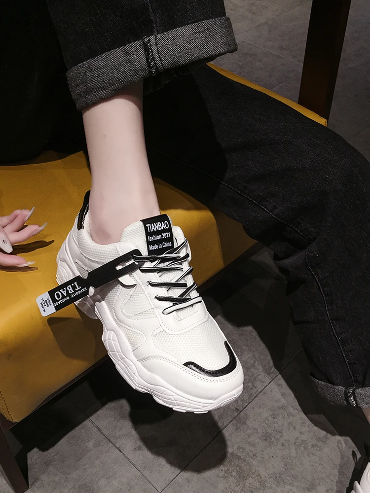 

Women's Shoes Spring And Autumn New Everyday All-Match Thick-Soled Increased Low-Top Lace-Up Casual Sneakers