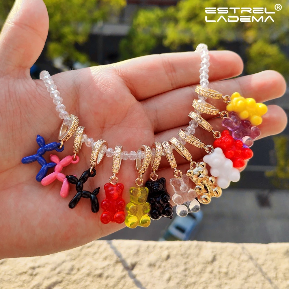 

Transparent Beaded Candy Color Gummy Bear Choker Necklace For Women Cute Poodle Balloon Dog Crystal Beads Necklaces Jewelry New