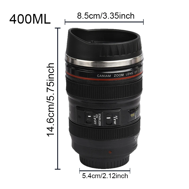 2 Color 24-105MM Lens Coffee Mug Travel Thermos Tumbler Stainless Steel Water Bottle Creative Insulated Cold Cup New Camera | Дом и сад