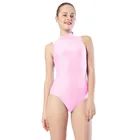 Женский комбинезон без рукавов AOYLISEY, купальник для балета, танцев, гимнастический розовый купальник с высоким воротом, боди с молнией, сценические костюмы