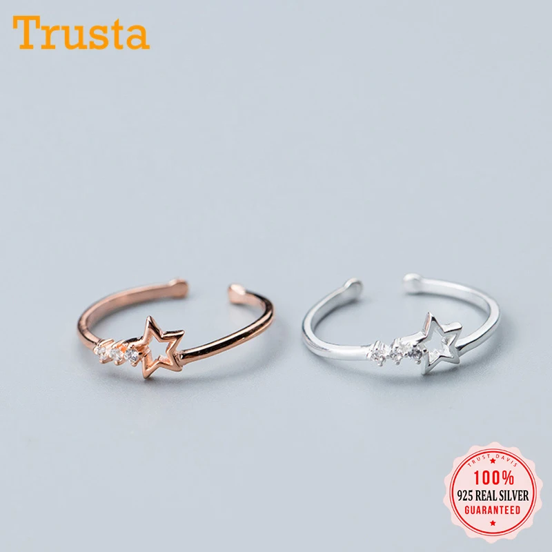 Женские кольца с полой звездой Trusta розовое серебро 925 пробы кубическим цирконием