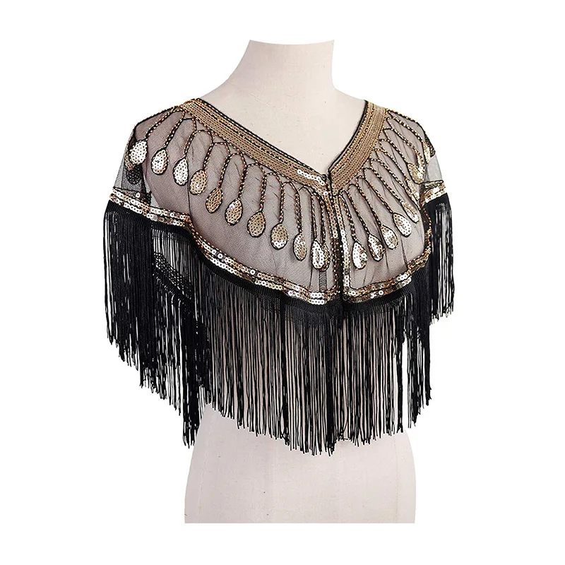 Женская сетчатая Свадебная накидка 1920s с блестками вечерняя шаль ревом расшитая