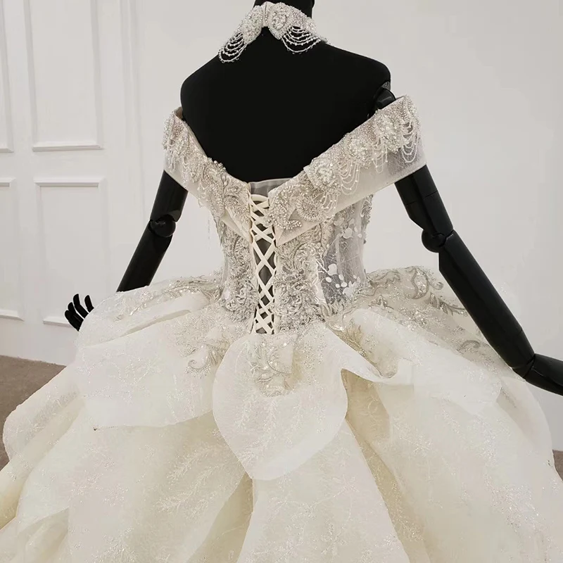 HTL1206 vintage wedding dress 2020 necklace sweet off the shoulder flower Waist design ball gown vestido de noiva | Свадьбы и