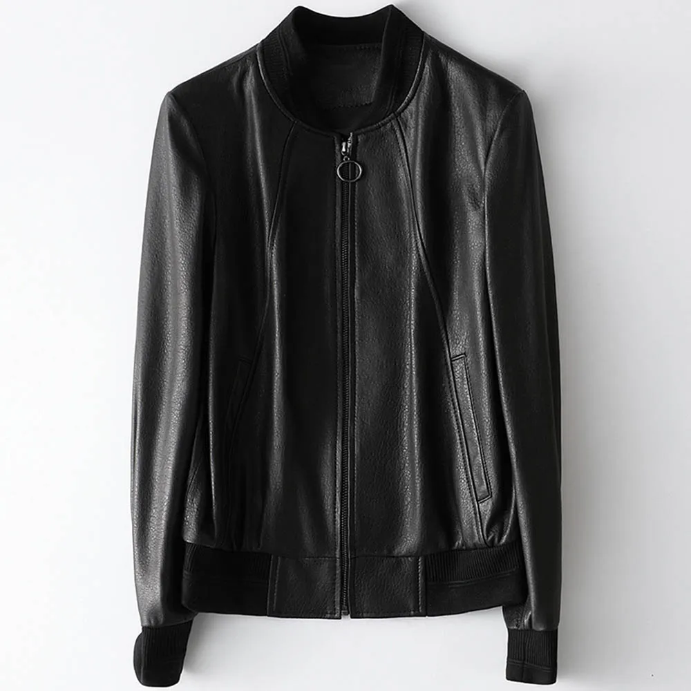 

2020New Style Korean Jacket Trend Motorcycle Clothing Women Fashion Sheep Leather Jacket Spring and Autumn Leather Leather Black