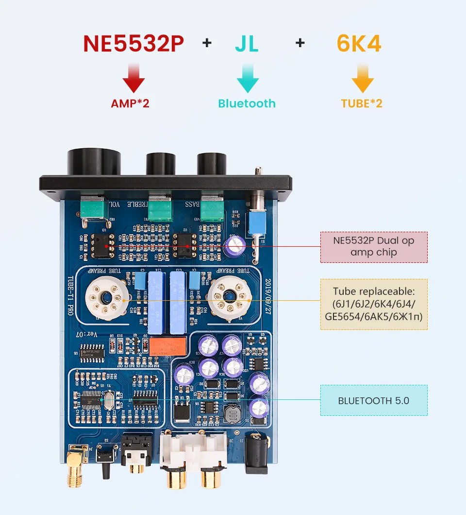 AIYIMA 6K4 вакуумный ламповый усилитель предусилитель Bluetooth 5,0 предусилитель с регулировкой тонов высоких частот для домашнего звукового театра