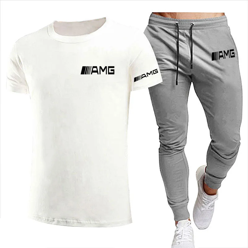 

2021 New Men's 2 Piece T-Shirt Summer And Shorts Set AMG Print Tracksuit Fashion Casual Sportswear