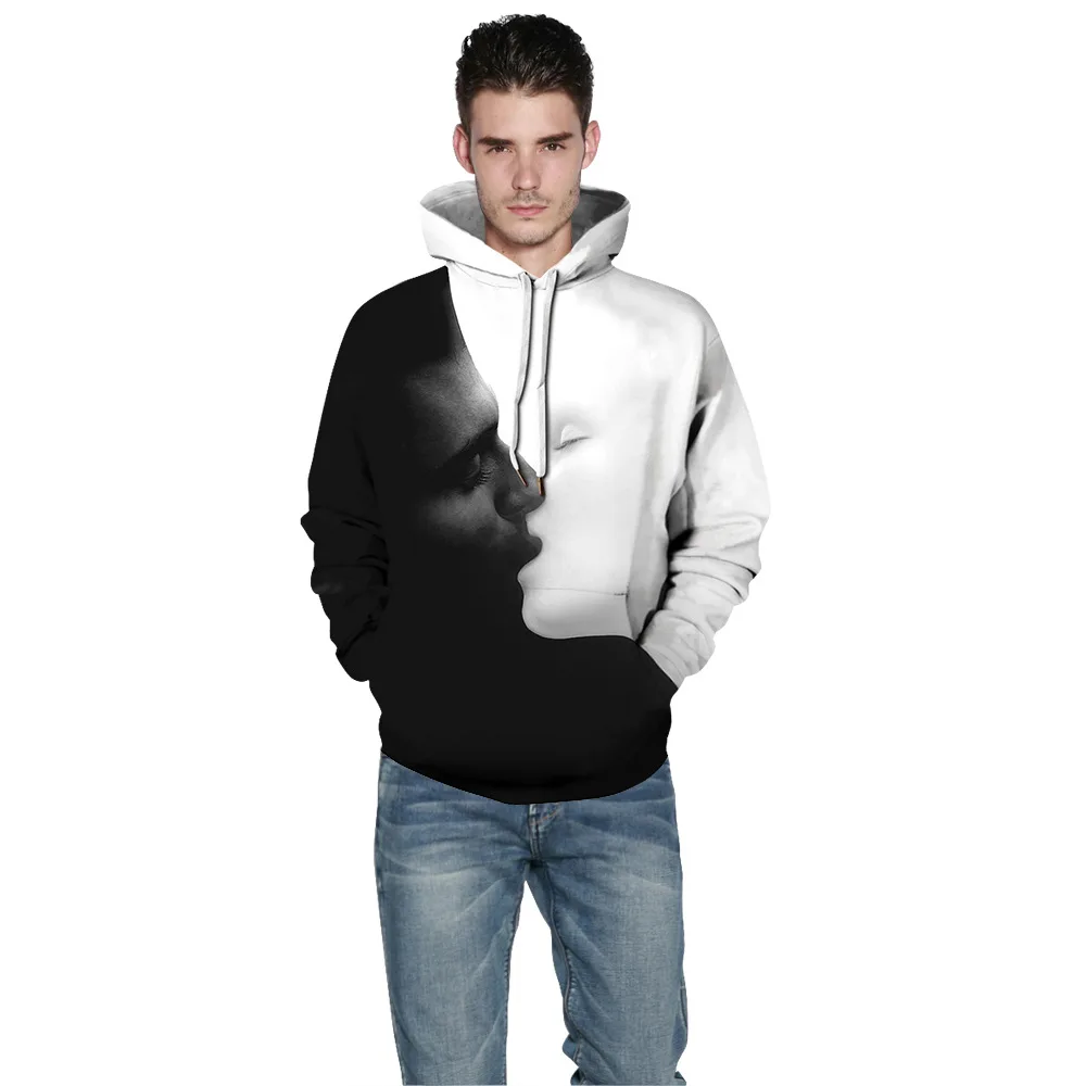 Толстовки с капюшоном большого размера в Стиле Инь Ян цифровой печатью для пар