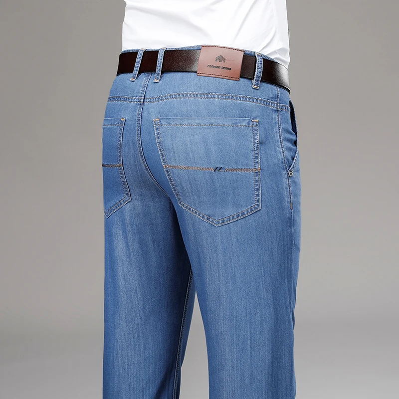 

Men's Regular Casual Loose Stretch Jean 2021 New Arrivals Summer Lightweight Smart Casual high waist Denim Trousers Plus Size