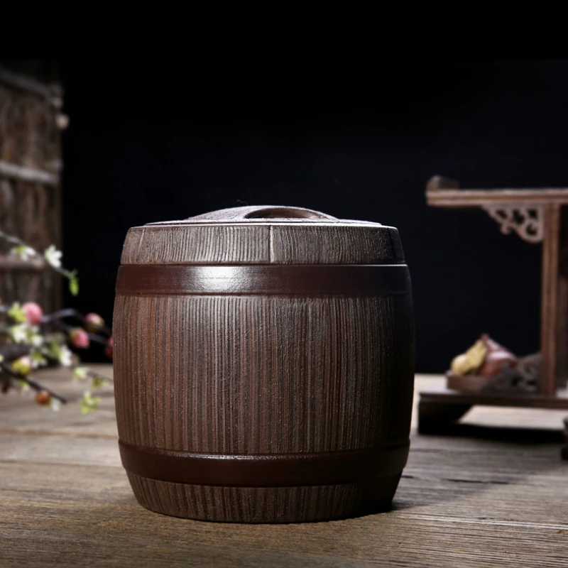 

Handmade Chinese Tea Caddies Purple Clay Large Round Simple Seal Storage Box Tea Caddies Packaging Caja De Te Home Garden DG50TC