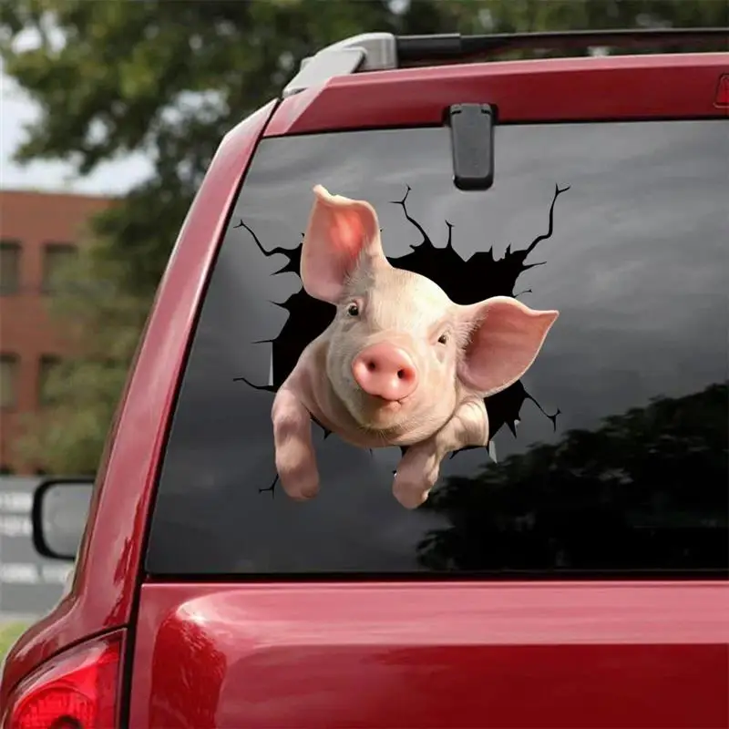 

6PCS Wall Stickers Decals Pig Crack Car Sticker Pet Funny Puppy Decorations Window Paste Stickers Living Room Home Decor