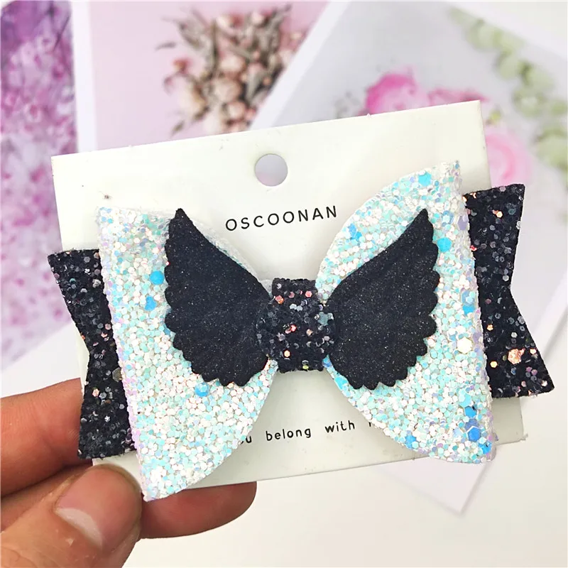 

1PCS Cute Wing Leather Glitter Bow Elastic Hair Bands Hairpins 2021 Scrunchie Dance Party Korean Hair Accessories For Baby Girl