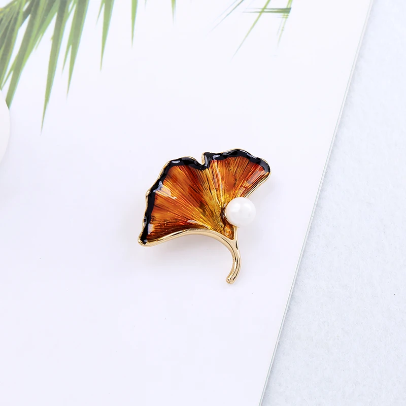 Женская Брошь с имитацией жемчуга гинкго эмалированная карамельная брошь в