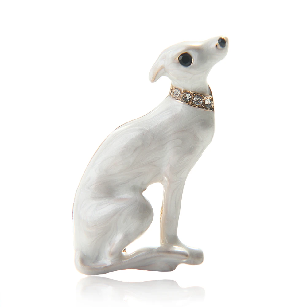 Металлическая брошь в виде милой белой собаки модные стразы воротник с отворотом