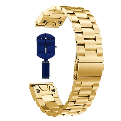 Gold with tool 26 22 20 мм Quick Release ремешок для наручных gps-часов Garmin Fenix 5X/5X/5S Plus 3/3HR Forerunner 935/945 Смарт-часы нержавеющая Стальные Ремешки - Цвет: Gold with tool