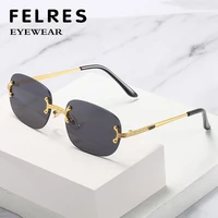 felres rimless square sunglasses women men retro fashion small frame uv400 sun glasses frameless eyeglasses new 8618