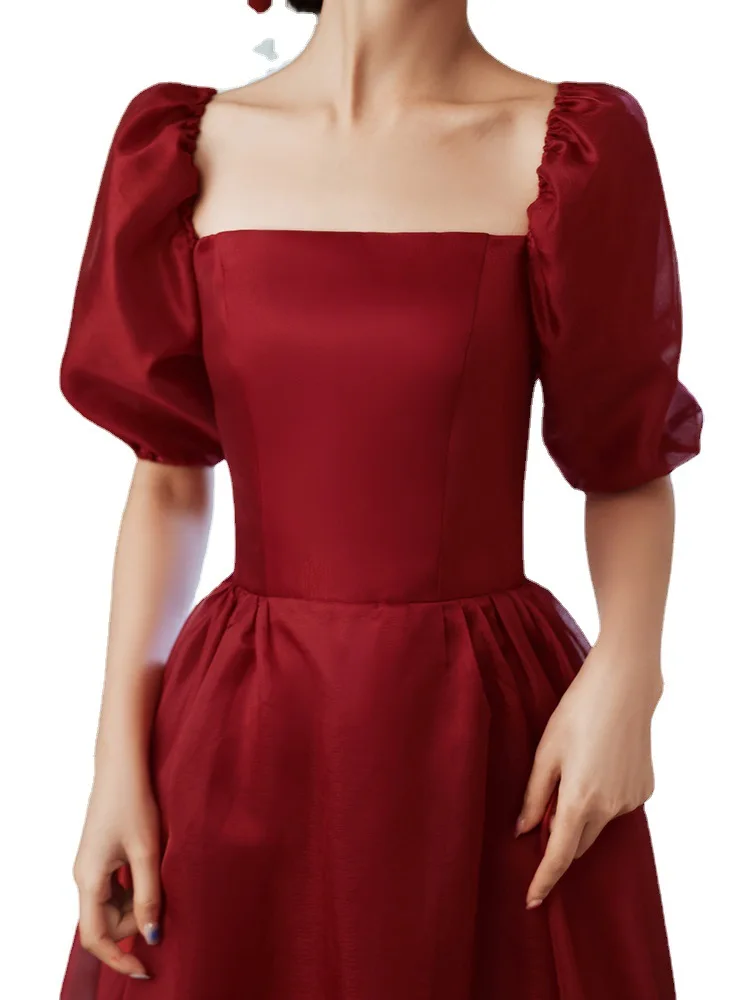 Сетчатое атласное лоскутное платье Ципао с пышными рукавами без бретелек