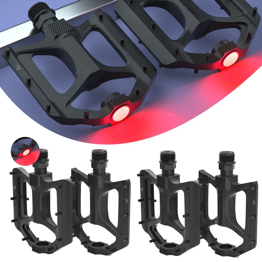 

Bike Bearing Pedal Ultralight Non-Slip Bicycle Flat Platform Pedals with LED Warning Light for Road Mountain Bike Accessories