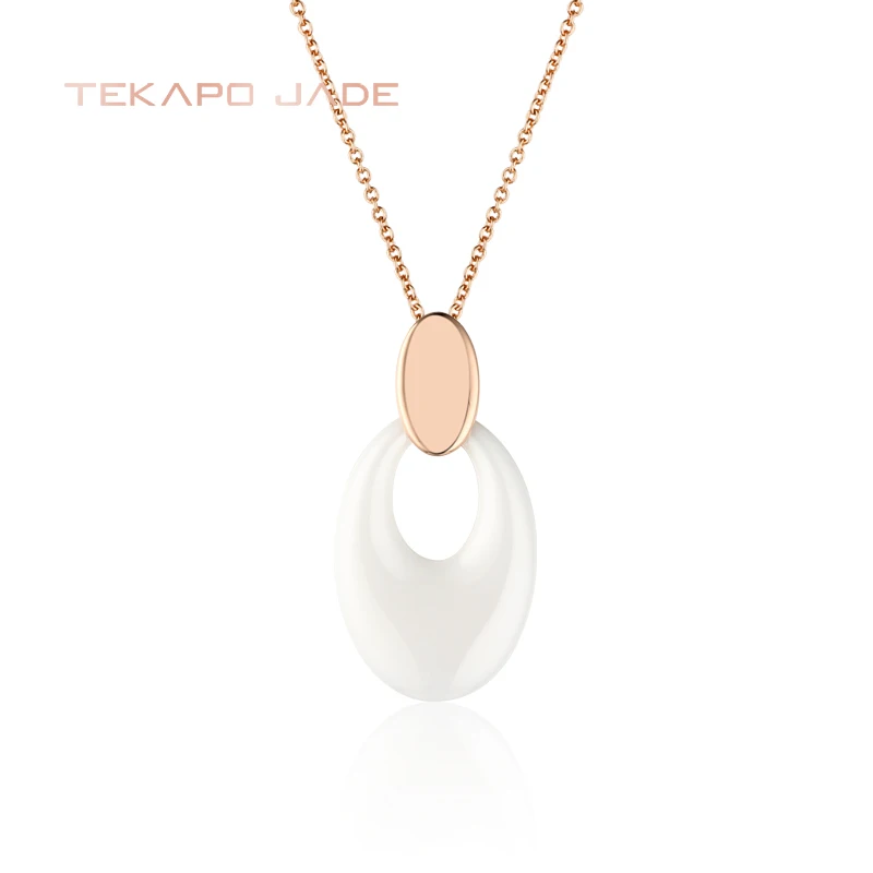 

TKJ Oval ceramic clavicle chain feminine temperament simple fashion design 925 silver rose gold plated necklace