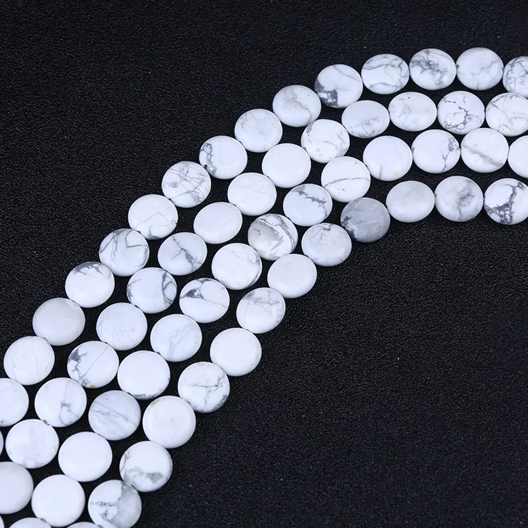 

12mm Flat Round Black Stripe White Turquoise Stone Beads