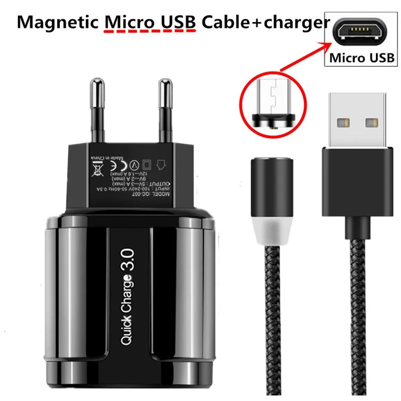 charger micro cable 18W 3A быстро QC 3,0 Зарядное устройство магнитный usb-кабель для huawei Honor 10i 8A 8C 8X8 S 5X 6X 7X 6A 5C 4A 4X 4C 6C 7C 7A PRO Micro USB - Тип штекера: charger micro cable